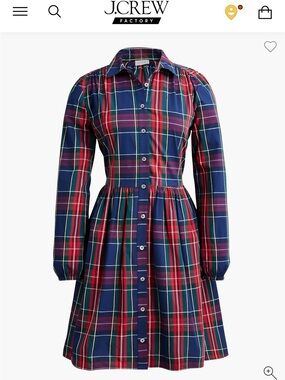 J Crew Factory women’s Navy & Red Plaid Button-Front Dress